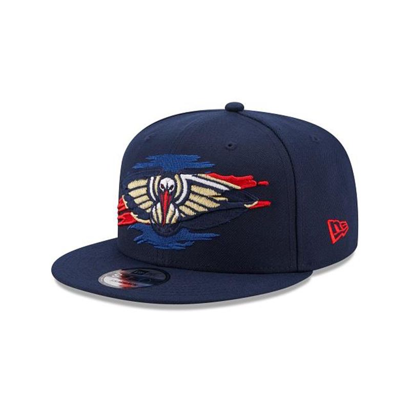 NBA New Orleans Pelicans Logo Tear 9Fifty Snapback (AZL5479) - Blue New Era Caps